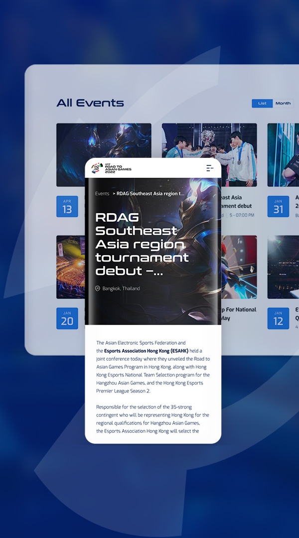 screen designs for events and news sections